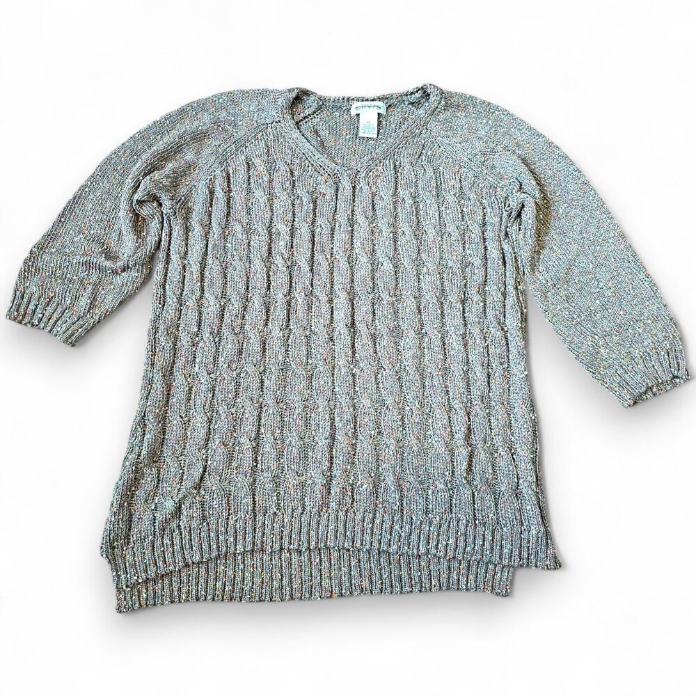 Orvis Women's Pullover Sweater Cable Knit Autumnal Colorful 3/4 Sleeves Size XL